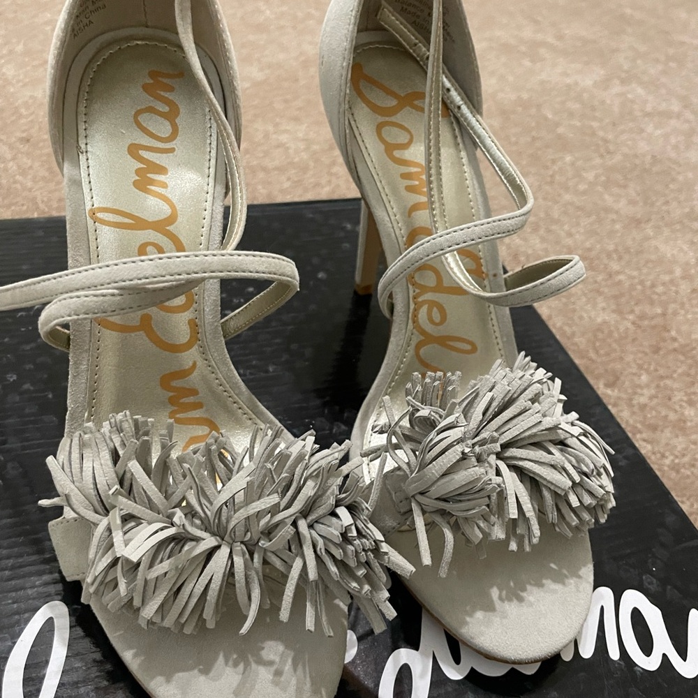 Asha grey suede heels by Sam Edelman.